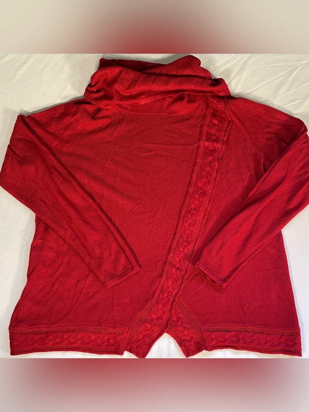 VTG Inspired Red Asymmetric Cable Knit Cowl Neck Lightweight Sweater XL